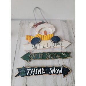 Wooden let it snow snowman sign hanging Xmas home decor glitter